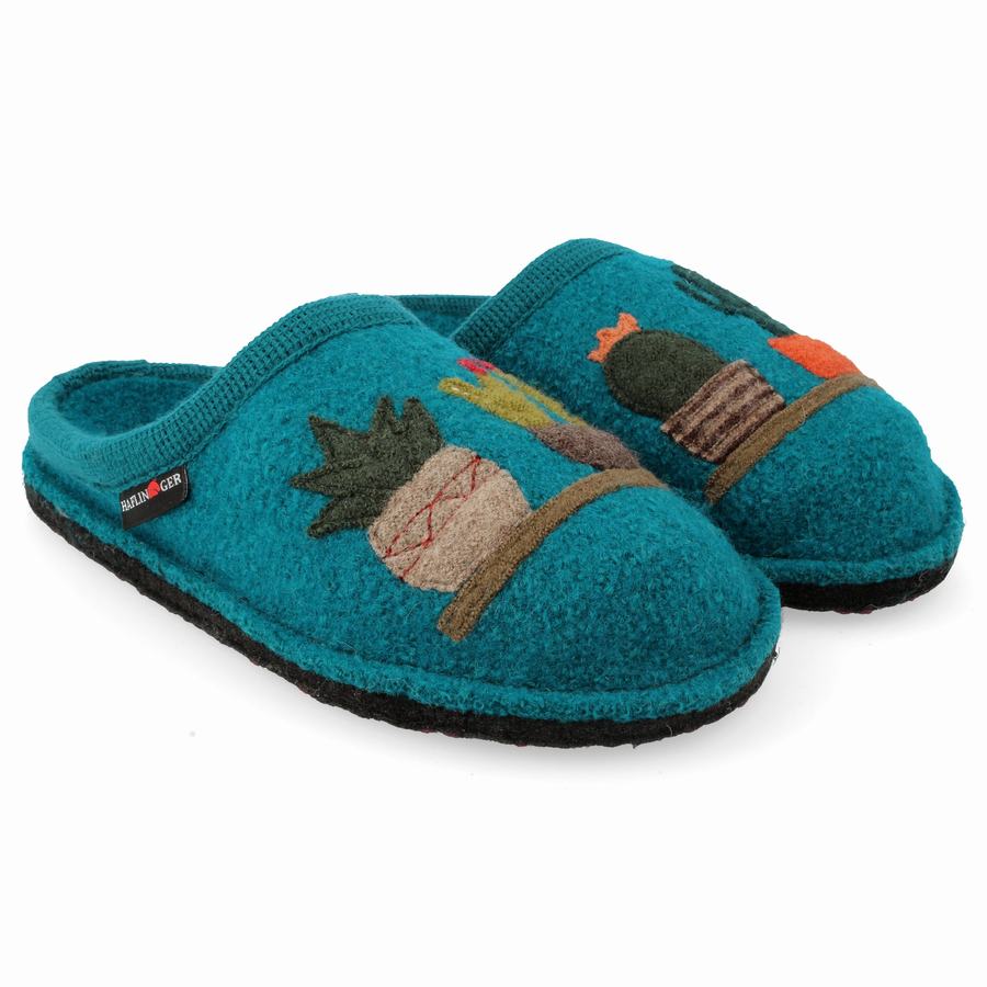 Pantofole Novelty Donna Haflinger Cactus Blu | CAO4536HP