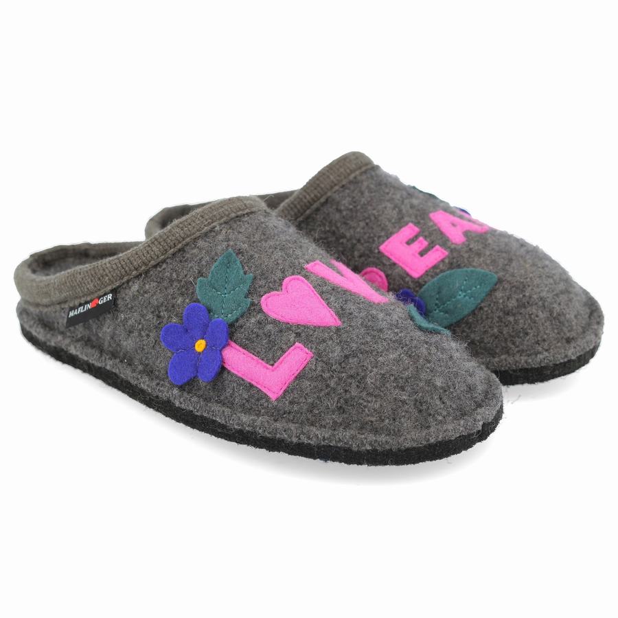 Pantofole Novelty Donna Haflinger Love & Peace Grigie | AER3895XD