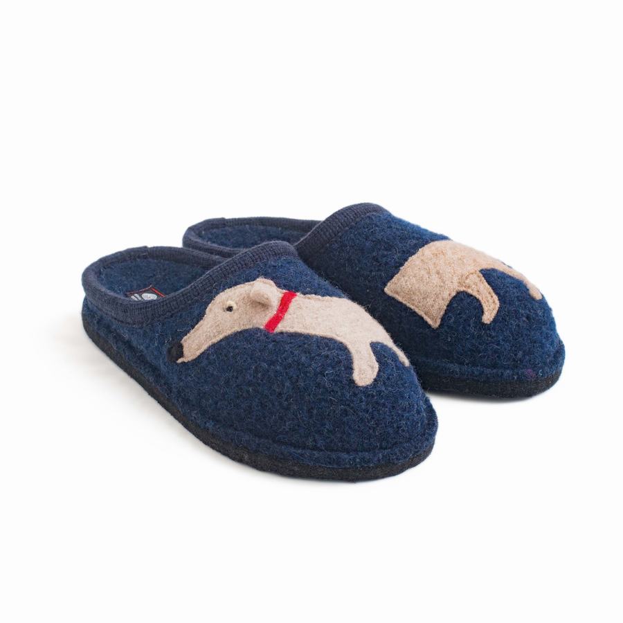 Pantofole Novelty Uomo Haflinger Doggy Blu | KTR739KT