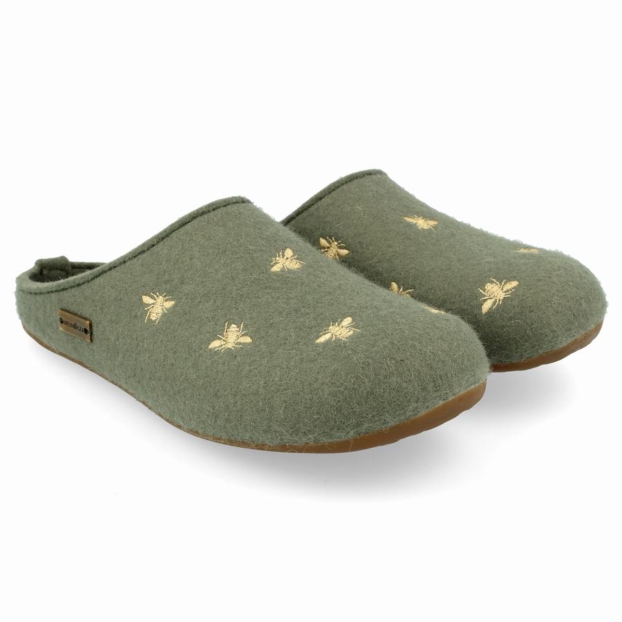 Pantofole con suola morbida Uomo Haflinger Api Verdi Chiaro | ORO8253KS