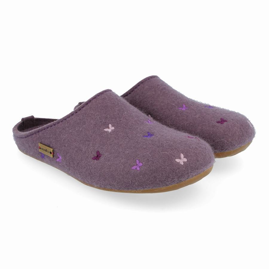 Pantofole con suola morbida Donna Haflinger Farfalline Viola | FQB8261GD