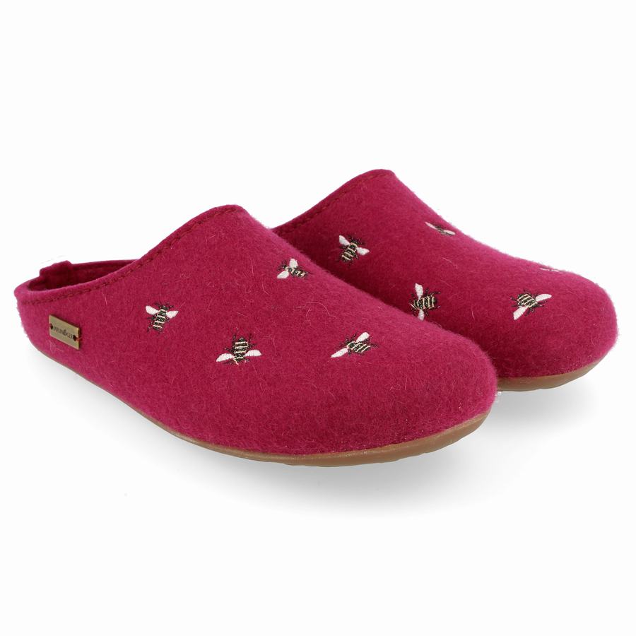 Pantofole con suola morbida Donna Haflinger Api Rosa Rosse | NEV4776UN